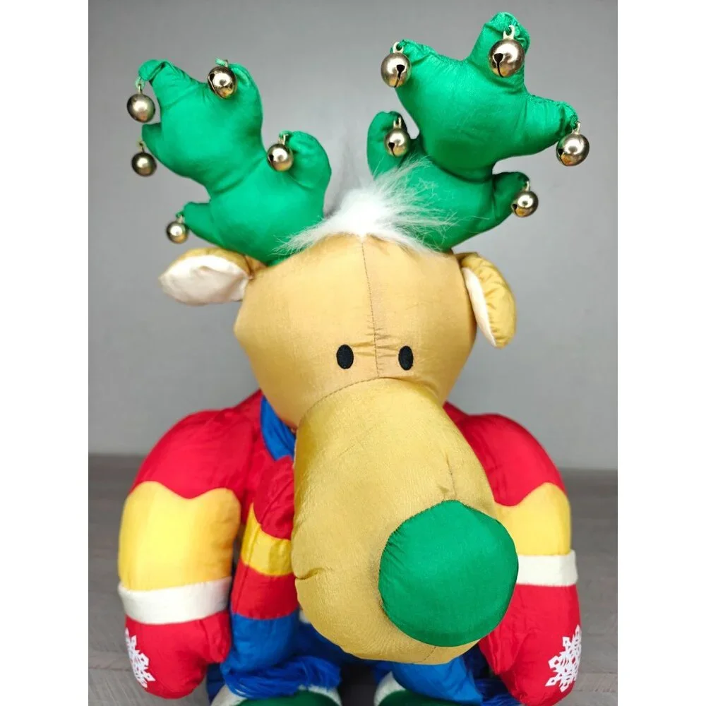 Vintage Christmas Reindeer Puffalump Nylon Plush With Bells 18